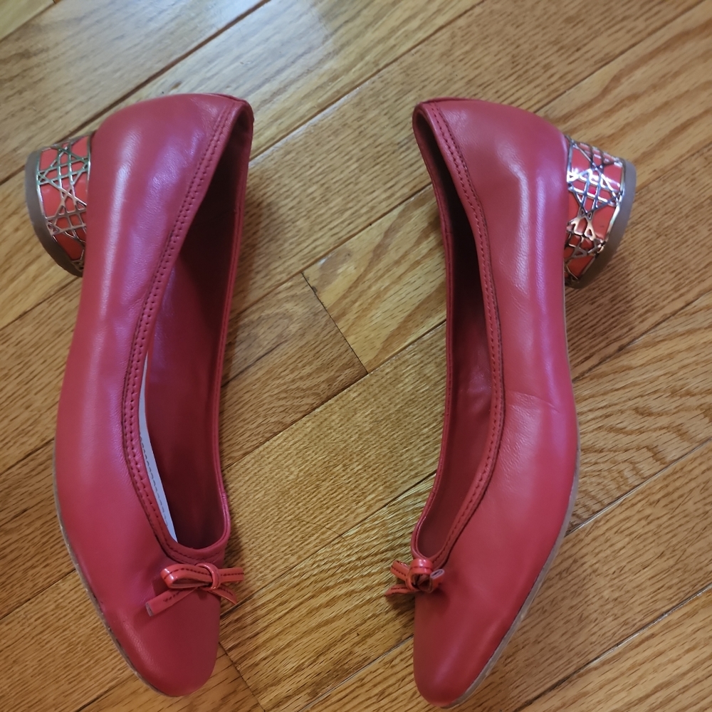 Dior Red Leather Ballet Flats with Silver Heel